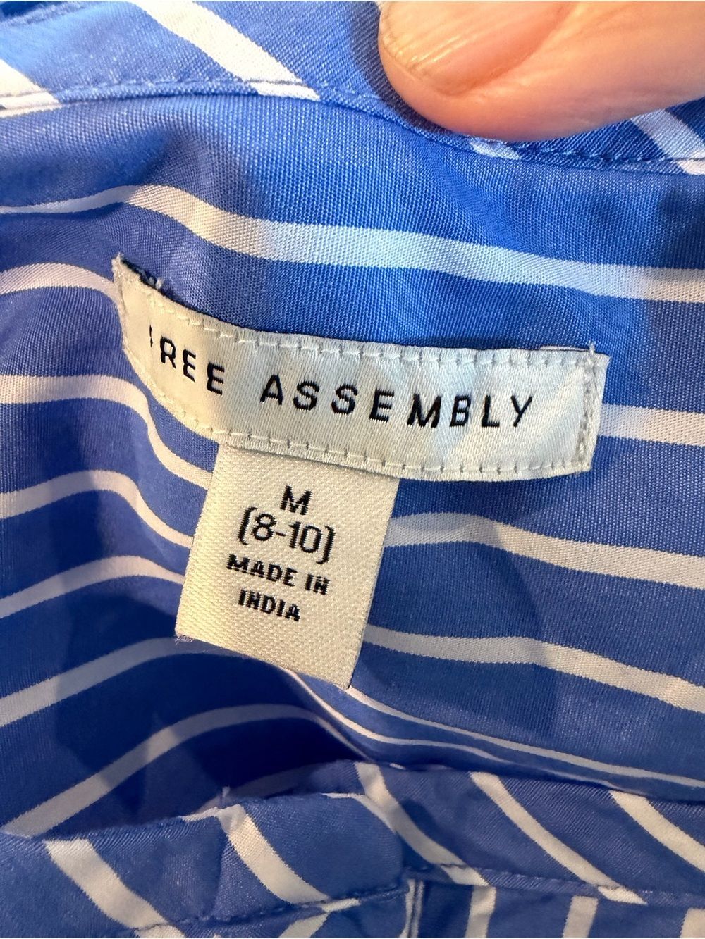 Free Assembly Blue Striped Long Sleeve Shirt Pleated  Dress Self-Tie Waist M - Picture 4 of 6